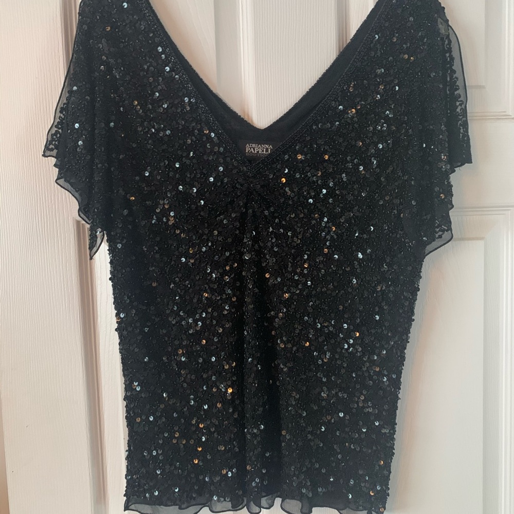 Sequin black top Adriana Papell XL
